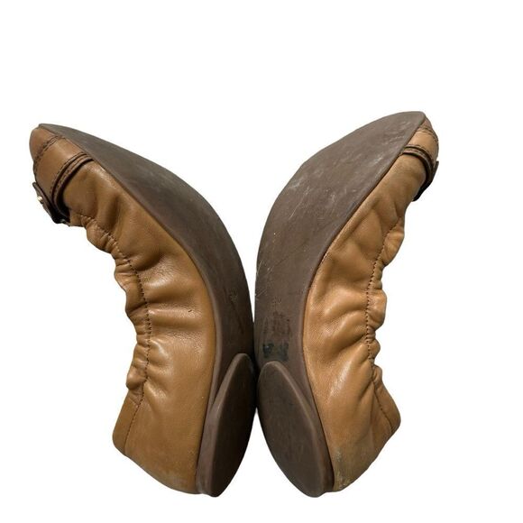 Tory Burch Ambrose flex sole ballet Flats camel tan Leather Scrunch flexible 6.5 - Picture 4 of 10